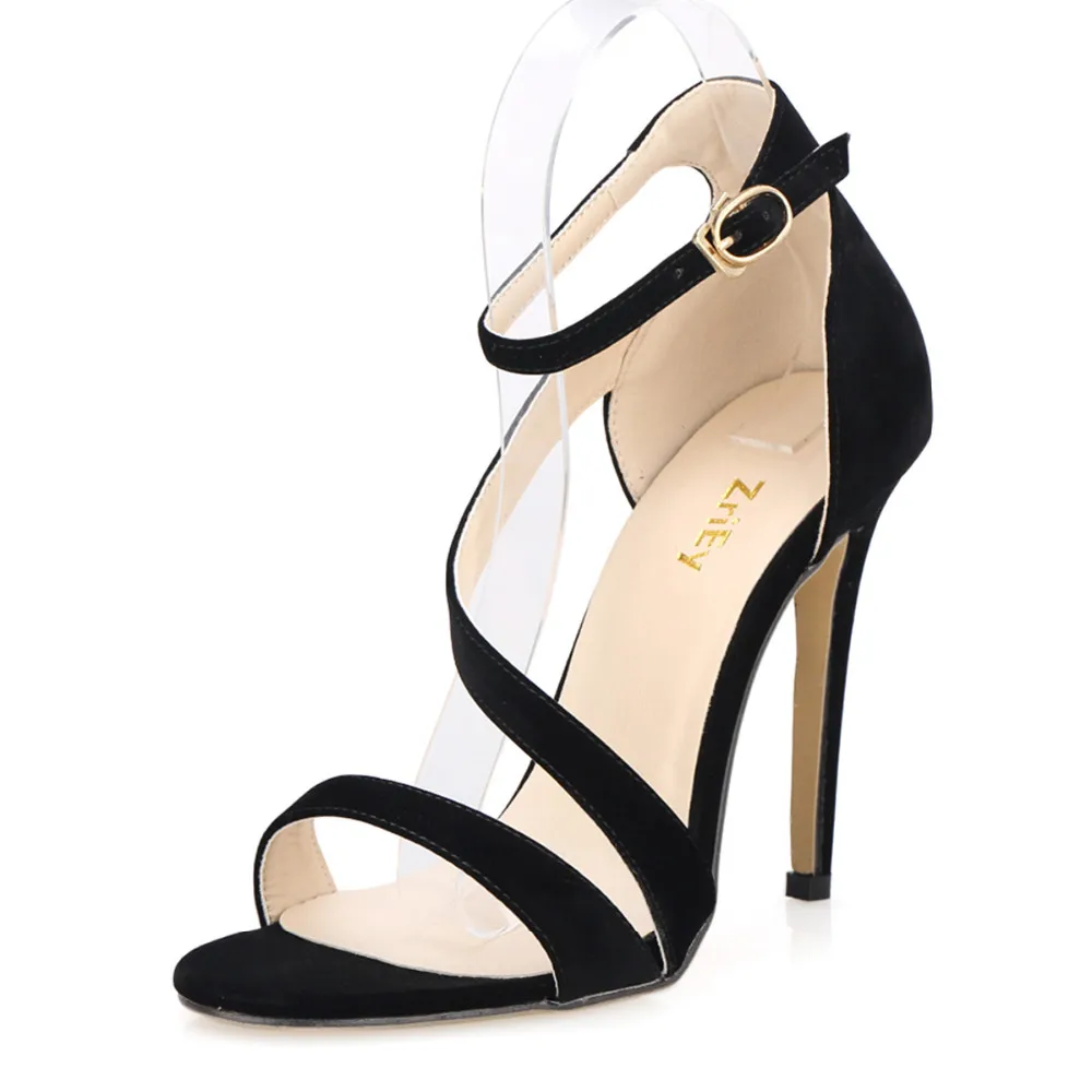 2025 New Women Sandals Sexy Open Toe Ankle Straps High Heels Stilettos Suede Wedding Shoes 11CM Thin  Sandalias 102-8VE