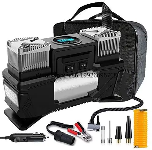 

12V Portable Air Compressor, 150PSI Dual Cylinder Metal Pump Tire Inflator, Heavy-Duty Tire Pump With LED Night Light/Auto Shut-