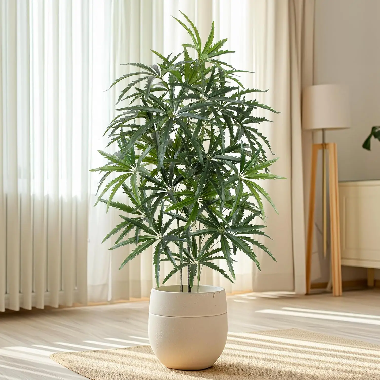 Artificial Money Tree 4FT Fake Plants Lifelike Foliage Branches Artificial False Aralia Plants for Home Garden Shop Party Decor