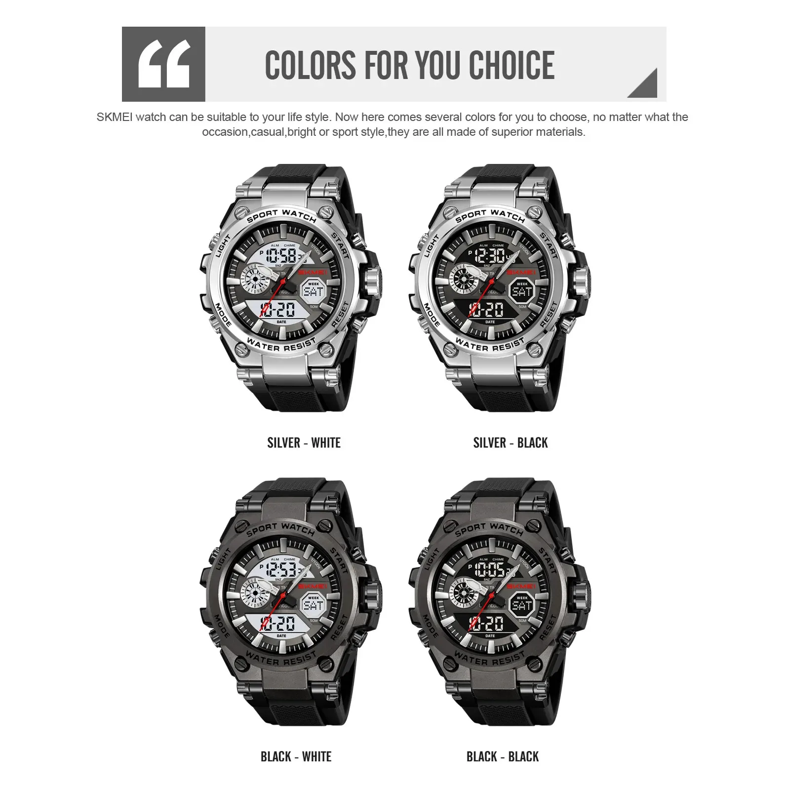 ساعات كوارتز رياضية مقاومة للماء تناظرية OutdoSKMEI 2417 رقمية عصرية #3