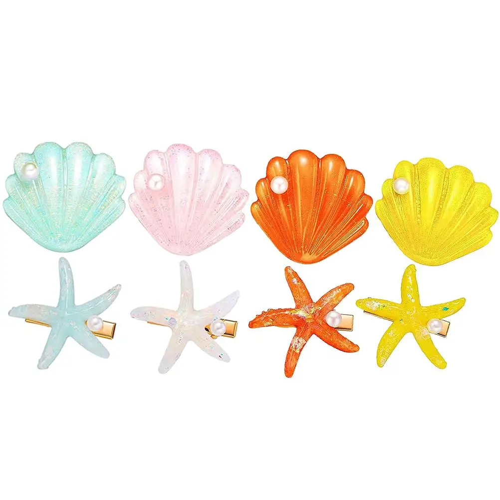 8 Pcs Clip Set Rhinestone Hair Accessories For Girls Plastic Seashell Ocean Accessories for Girls Birthday Party Wedding Daily