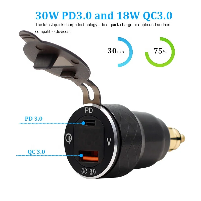 QC3.0+PD USB charger socket with voltmeter 12V-24V Ducati Triumph European Style Motorcycles