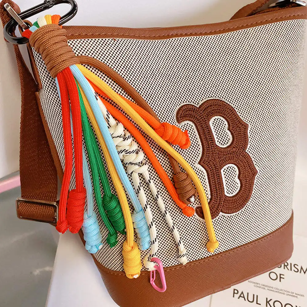 New Fashion Woven Rope Tassel Keychain Multi-color Rope Hardware Anti-theft Key Lanyard Nylon Handmade Rope Bag Pendant Keyrings