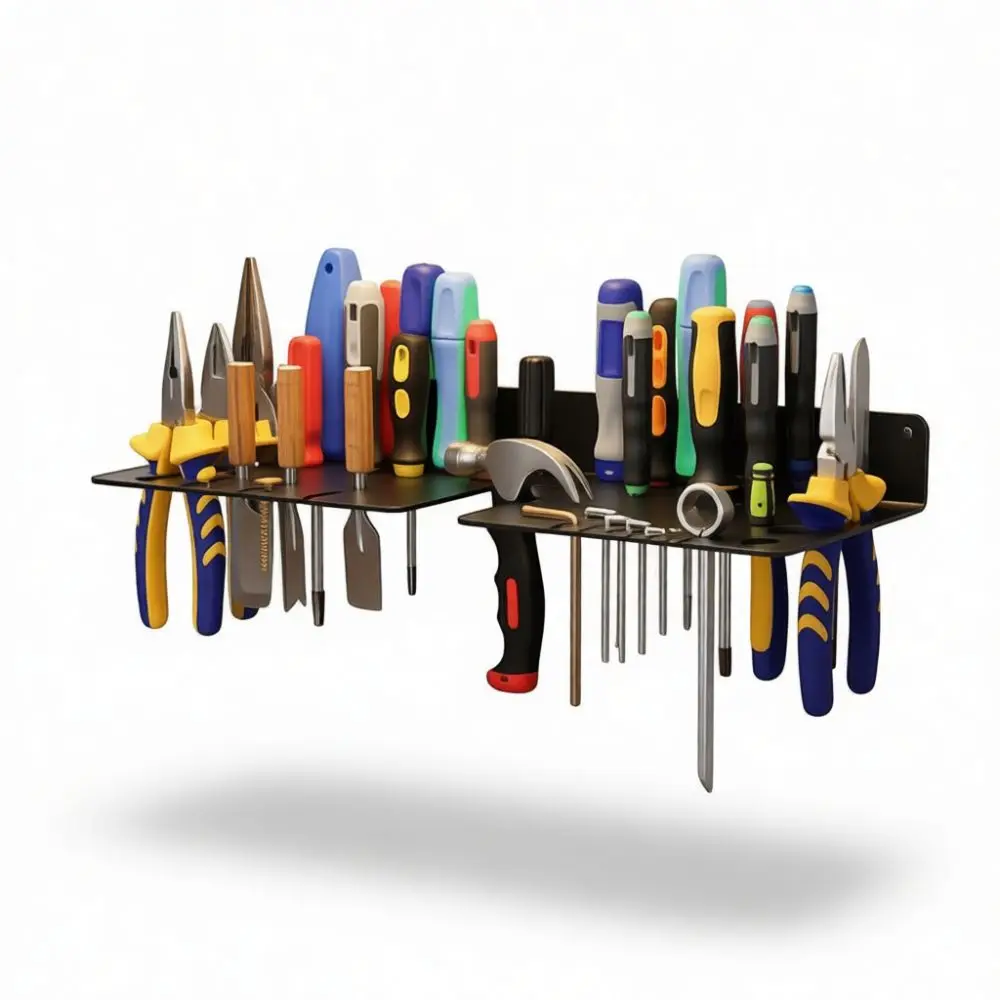 26 Holes Metal Tool Organizer Wall Mounted Garage Storage Rack Heavy Duty Carbon Steel Pliers Screwdriver Wrench Hanger Shelf