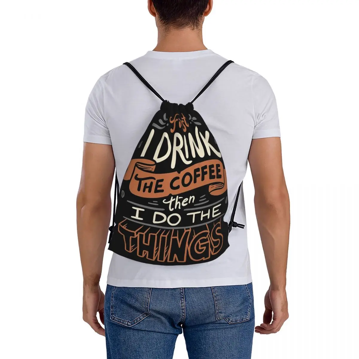 First I Drink The Coffee zaini Fashion borse portatili con coulisse borsa sportiva con coulisse borsa sportiva borse per libri scuola di viaggio