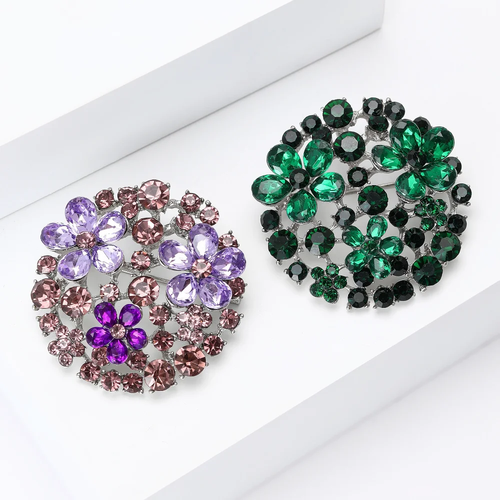 Vintage Diamond Studded Flower Brooch Gradient Colored Enamel Pin Coat Suit Chest Flower Pins Decoration Accessories