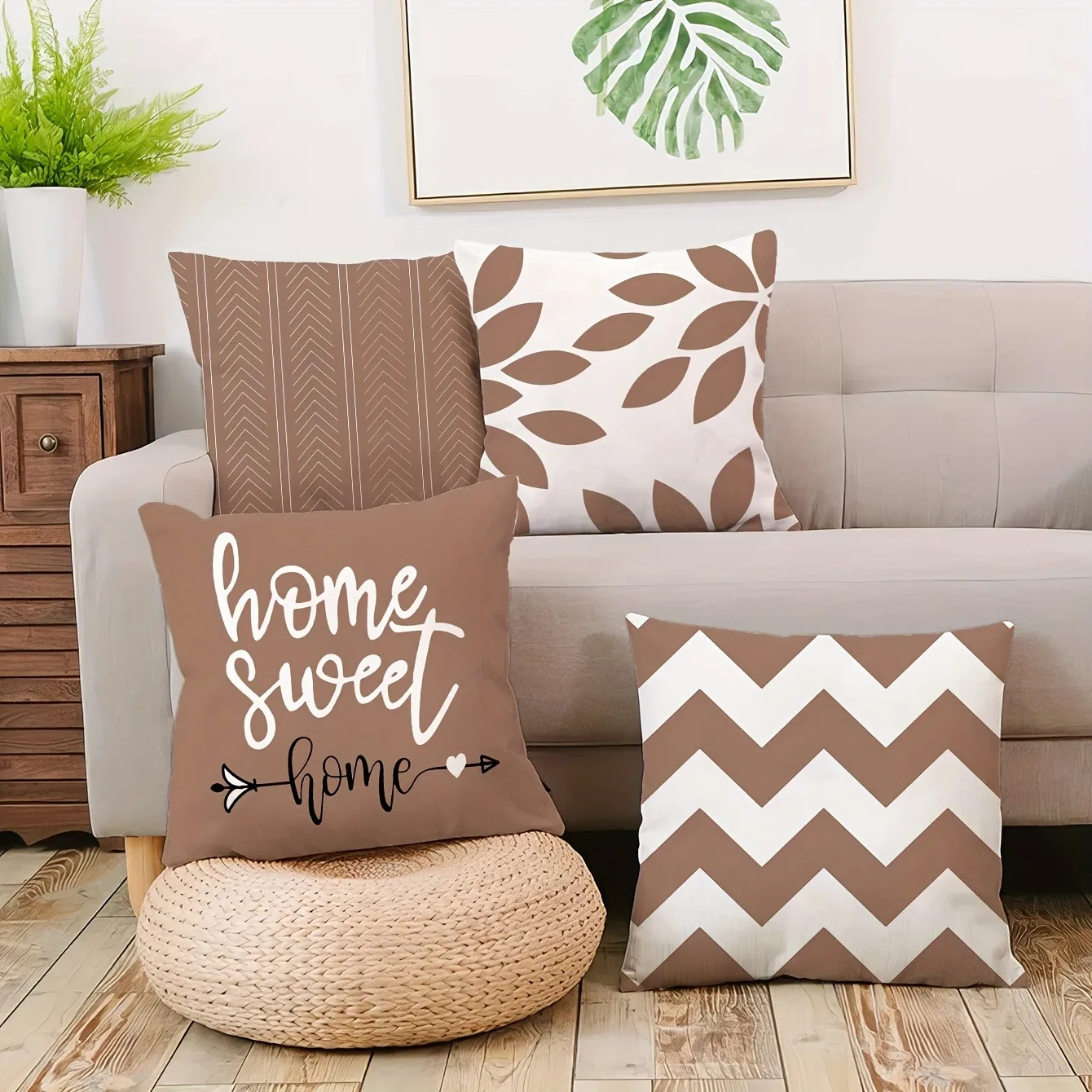 Brown geometric printed pillowcase modern minimalist home furnishing room decoration living room sofa chair cushion cover