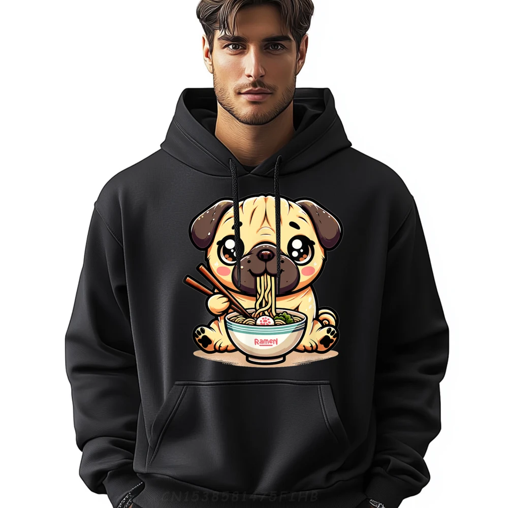 

Cute Japanese Kawaii Chibi Pug Eating Ramen Mens Clothing Plus Size Meme Sweater Men Christmas Sweater Long Sleeve