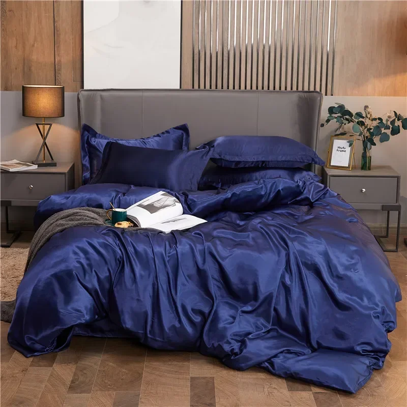 

Bedding Set Satin with Duvet Cover Bed Sheet Pillowcase Luxury Bedsheet Solid Color Double Single King Queen Full Twin Size