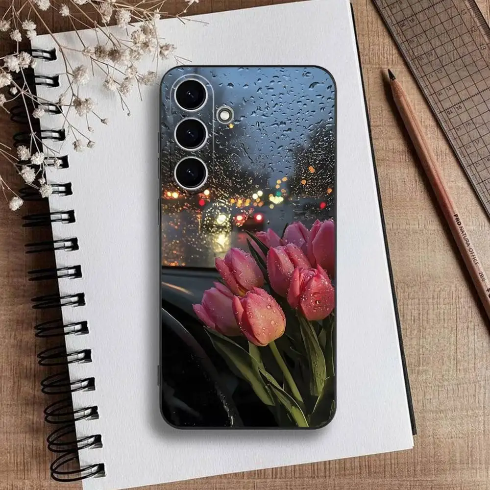 삼성 갤럭시 A73,A72,A71,A70,A53,A52,A51용 T-튤립 전화 케이스, 부드러운 실리콘 블랙 커버