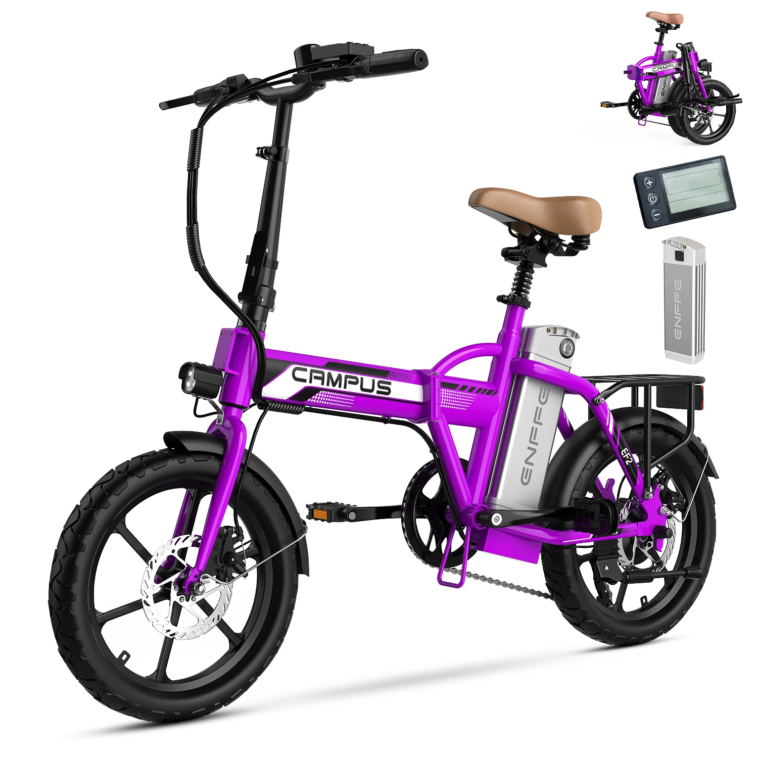 Folding Electric Bike for Adults 16" 1000W Peak 36V 13.5Ah UL Battery 40Miles 20MPH City Commuter Ebike Dual Disc Brakes 3 Riding Modes image 1