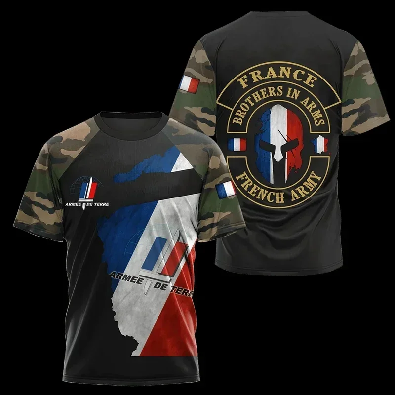 French Army Camouflage Shirt for Men, Extra Large Top with 3d Printing, Tactical Sports Top of the Special Forces, Short Sleeve