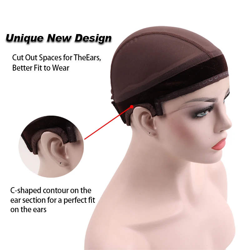 Plussign Wig Grip Cap With Ear-Cutouts For Keeping Wigs In Place Brown Lace Wig Cap With Grip Band For Wearing Glueless Wig 1Pcs