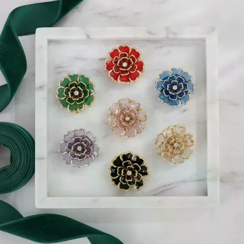 Rhinestone Flower Button Covers Fashion Crystal Cufflinks Button Clips Buckle Wedding Banquet Sewing Clothing Decor Accessories