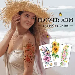 Colorful Flower Temporary Tattoos For Women Girls Realistic Rose Butterfly Flower Fake Tattoo Sticker Forearm Body Tatoos 3D