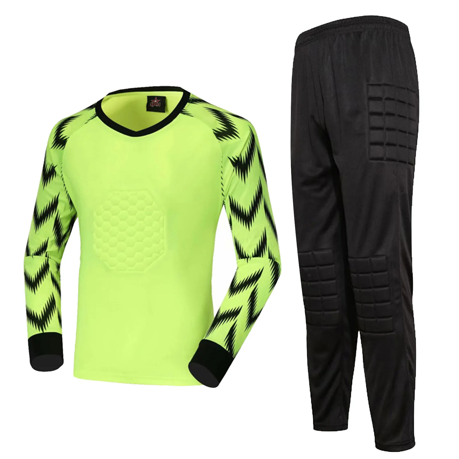 

Kids Boys Two-Piece Soccer Training Suit Goalkeeper Football Uniform Goalie Outfit Long Sleeve Protective Padded T-shirt Pants