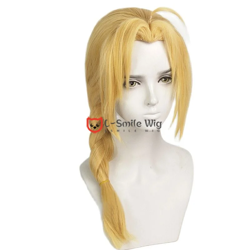 Edward Elric 50Cm Lange Blonde Gevlochten Cosplay Pruik Anime Hittebestendige Cosplay Hair Pruik + Pruik Cap