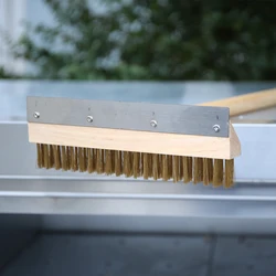 PizzAtHome Pizza Oven Wood Handle Copper Brush Bristle Brass Scraper Household Grill Cleaning Oven Brush with Wooden Handle