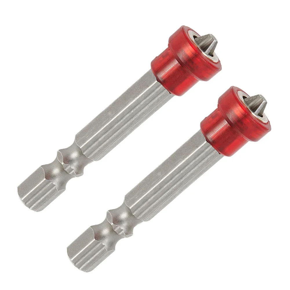 2pcs Magnetic Screwdriver Bit Single Head Hex Shank Cross Head PH2 1/4 Inch Hex Shank Screwdriver Bits Holder Ring Power Tools