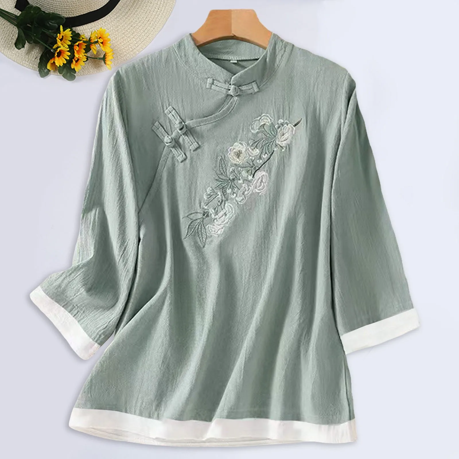 Women\'s Top Shirt Embroidery Elegant Shirt Cute Pattern Fashion Long Sleeve Casual Linen Solid Loose Vintage Overshirt