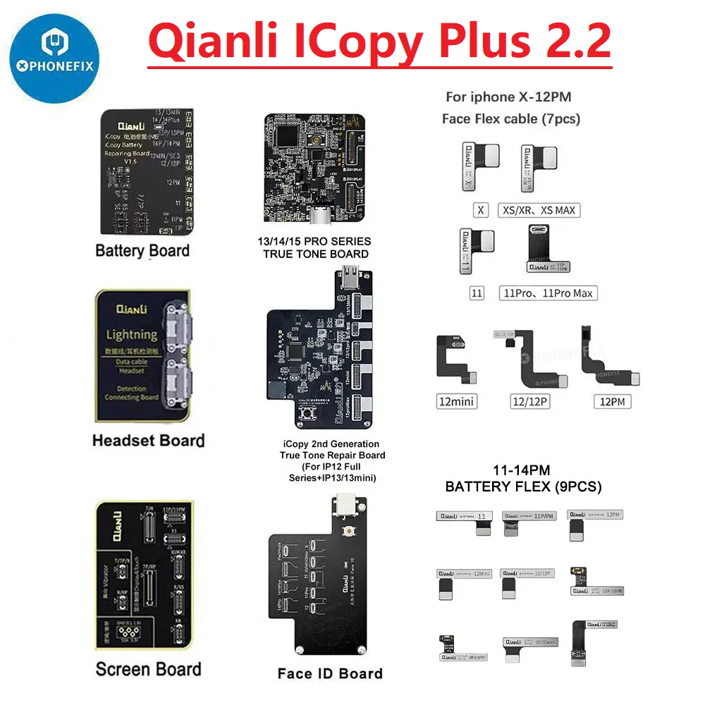 Qianli ICopy Plus 2.2 Programmer Battery Testing Board Face ID Flex Cable for iPhone 11-14 Pro Max Mobile Phone Repair
