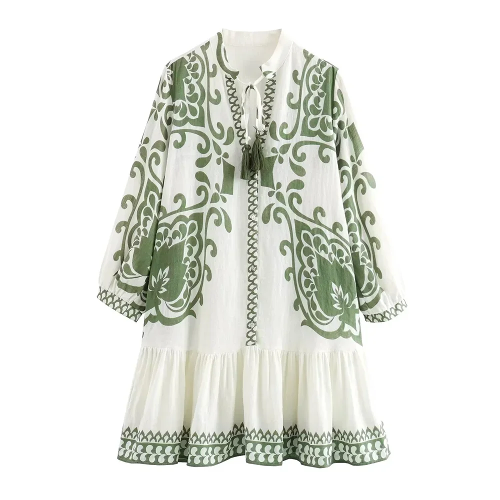 

LIBIELIY 2025 Summer New European And American Fashion Advanced Positioning Printed Mini Vacation Style Dress