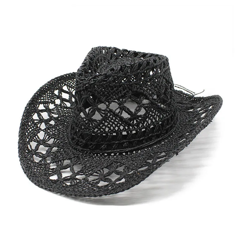 Malanhua Hand woven Hollow Cowboy Straw Hat for Men and Women Summer Sunscreen Hat Western Cowboy Straw Hat