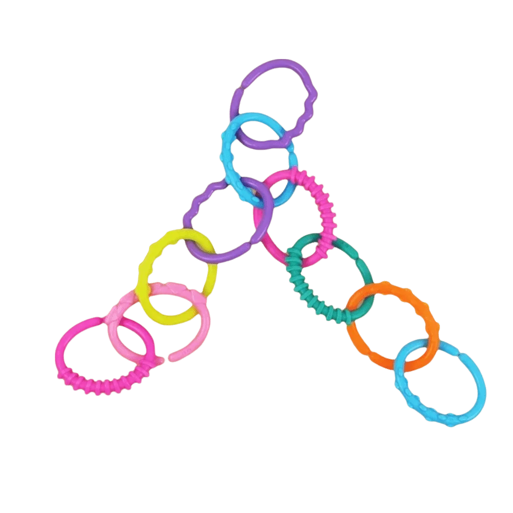 10PCS Rainbow Color Connecting Rings Gentle Touching Smooth Surface Rainbow Hanging Ring Hanging Plastic Stroller Attachment