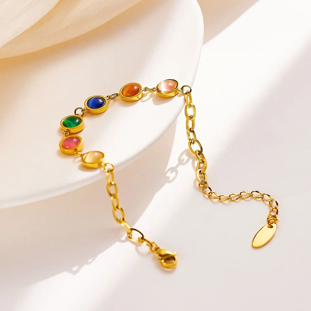 5 قطعة Ins شعبية الجراحية الصلب لون الحلوى الأحجار الكريمة سلسلة أساور بالجملة غير يتلاشى قوس قزح الكفة الإسورة مجوهرات الذاكرة المخصصة #4