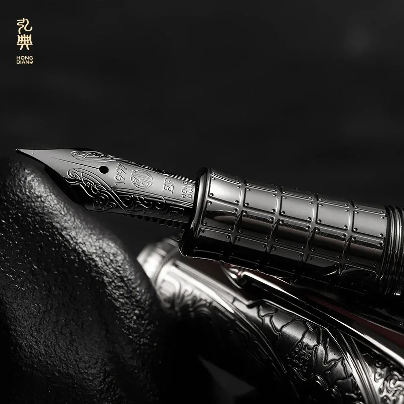 Hongdian D5 Qin Piston Fountain Pen Dynasty Series Extra Fine/ Fine Long Knife Nib Exquisite Retro Writing Engraved Gift