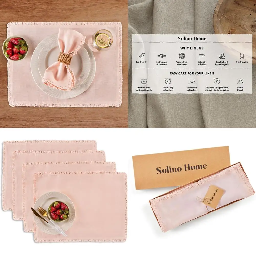 

Pure Linen 14x19 Inch Placemats Set of 4 - Handcrafted & Machine Washable for Festive Dining