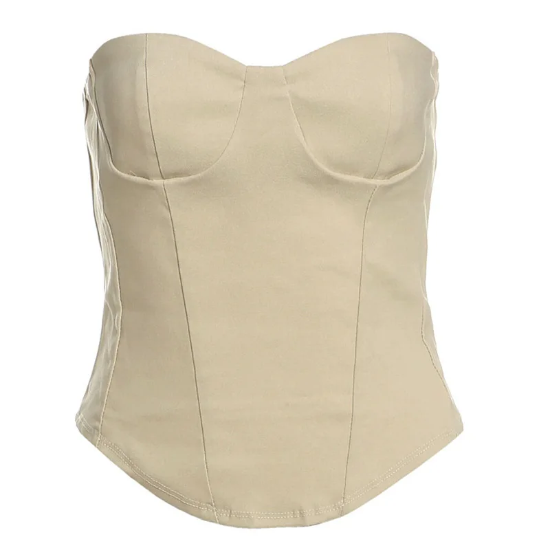 2025 Spring New Women's Clothing Solid Color Slim-fit Street Fashion One-word Collar Chest-wrapped Backless Vest Cw72731