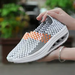 Platform Women Casual Flat Shoes Breathable Woven Sneakers Female Loafers Comfortable Walking Lightweight Shoes Boat Footwear