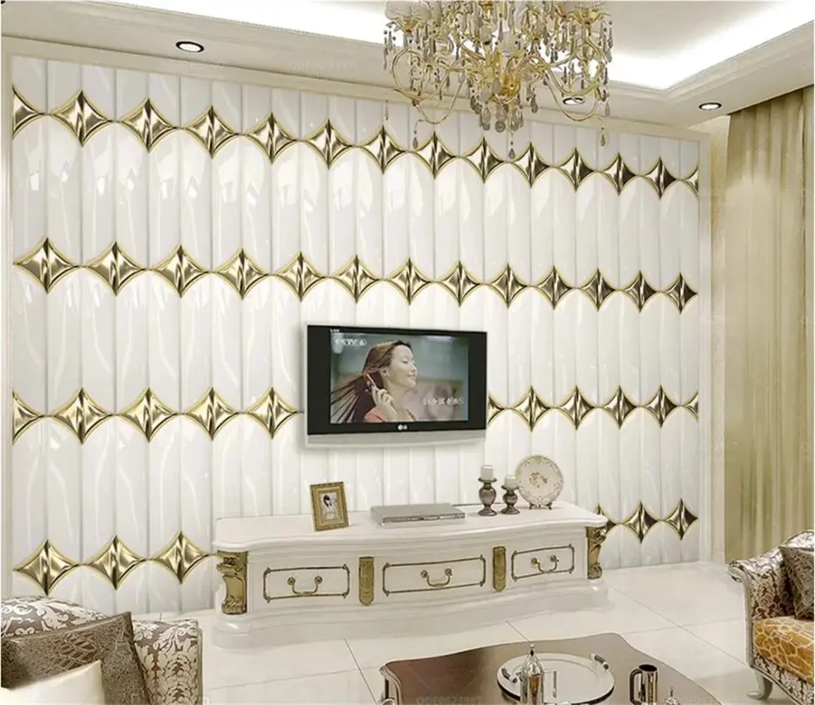 beibehang Luxury gold rhombic stitching 3d three-dimensional simple European soft bag background wall custom 3d wallpaper mural