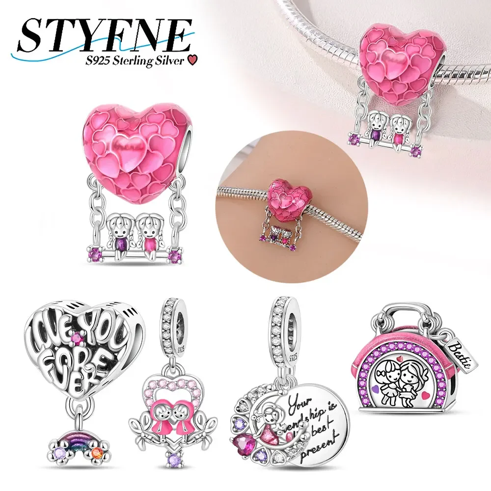 925 Sterling Silver Sisters Besties Series Love Swing Beads Fit Original Pandora Bracelet Can Be Accessorized As Diy Gift