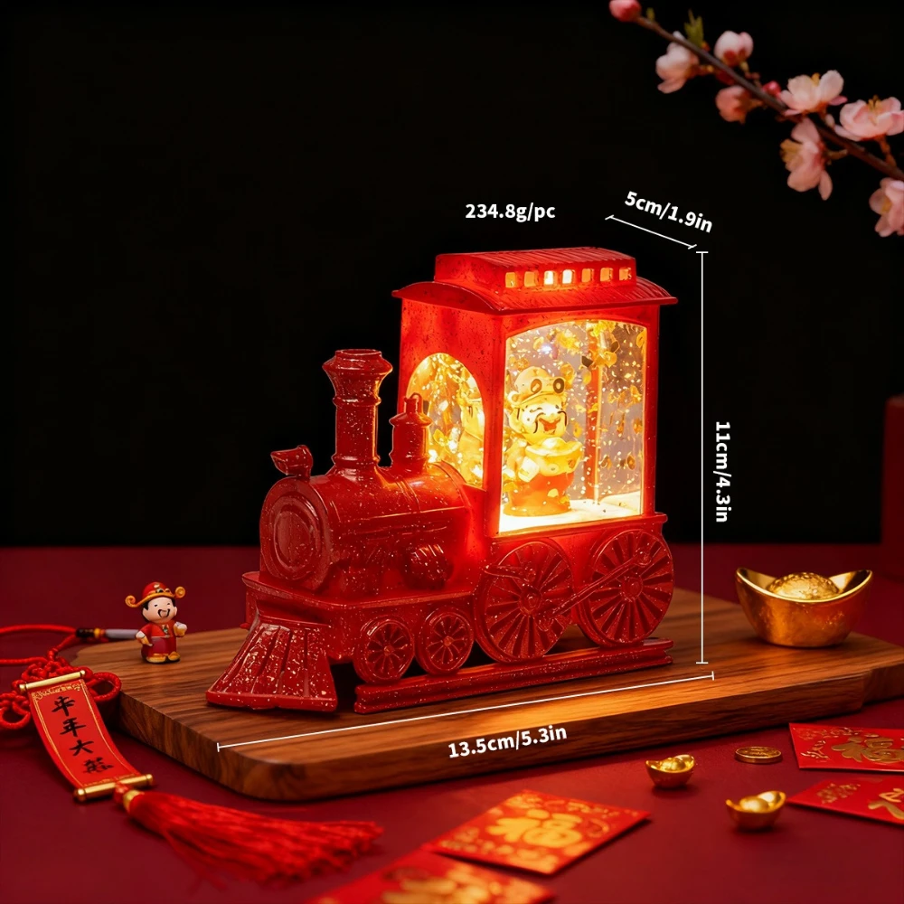 Spring Festival Wealth God Decor Lamp Night Light Table National Trend Wealth-attracting Train Model Water-filled Wind Lantern