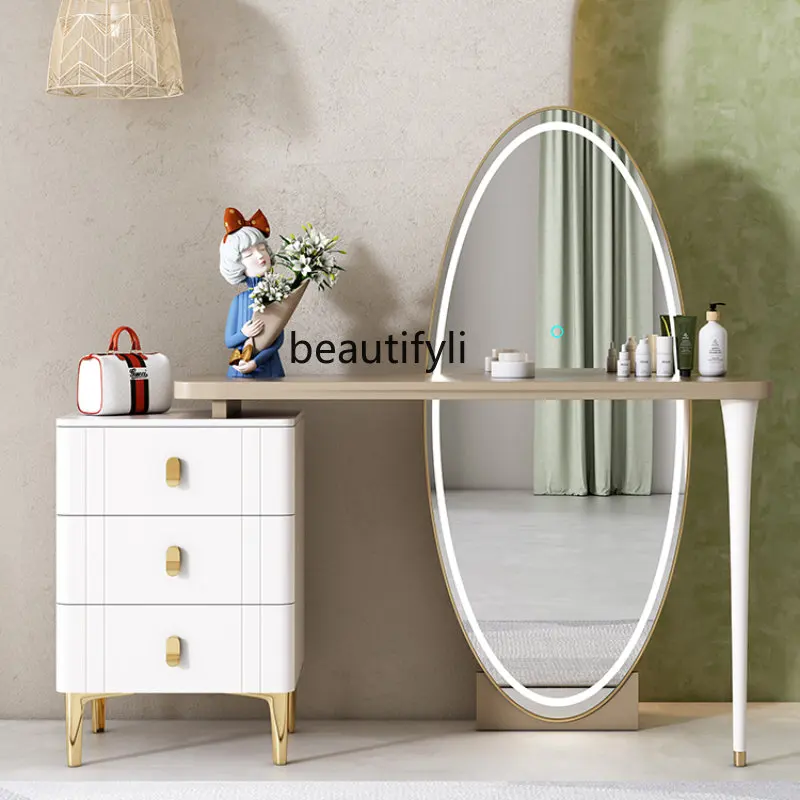 

Light Luxury Modern Dressing Table Bedroom Minimalist Creative Designer Makeup Table Retractable Storage Cabinet Integrated