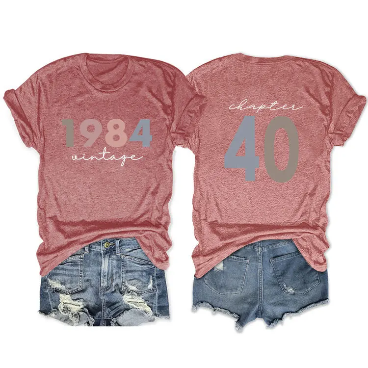 Sommer o Hals T-Shirt Vintage Kapitel 40 Druck lose Trend Kurzarm Top