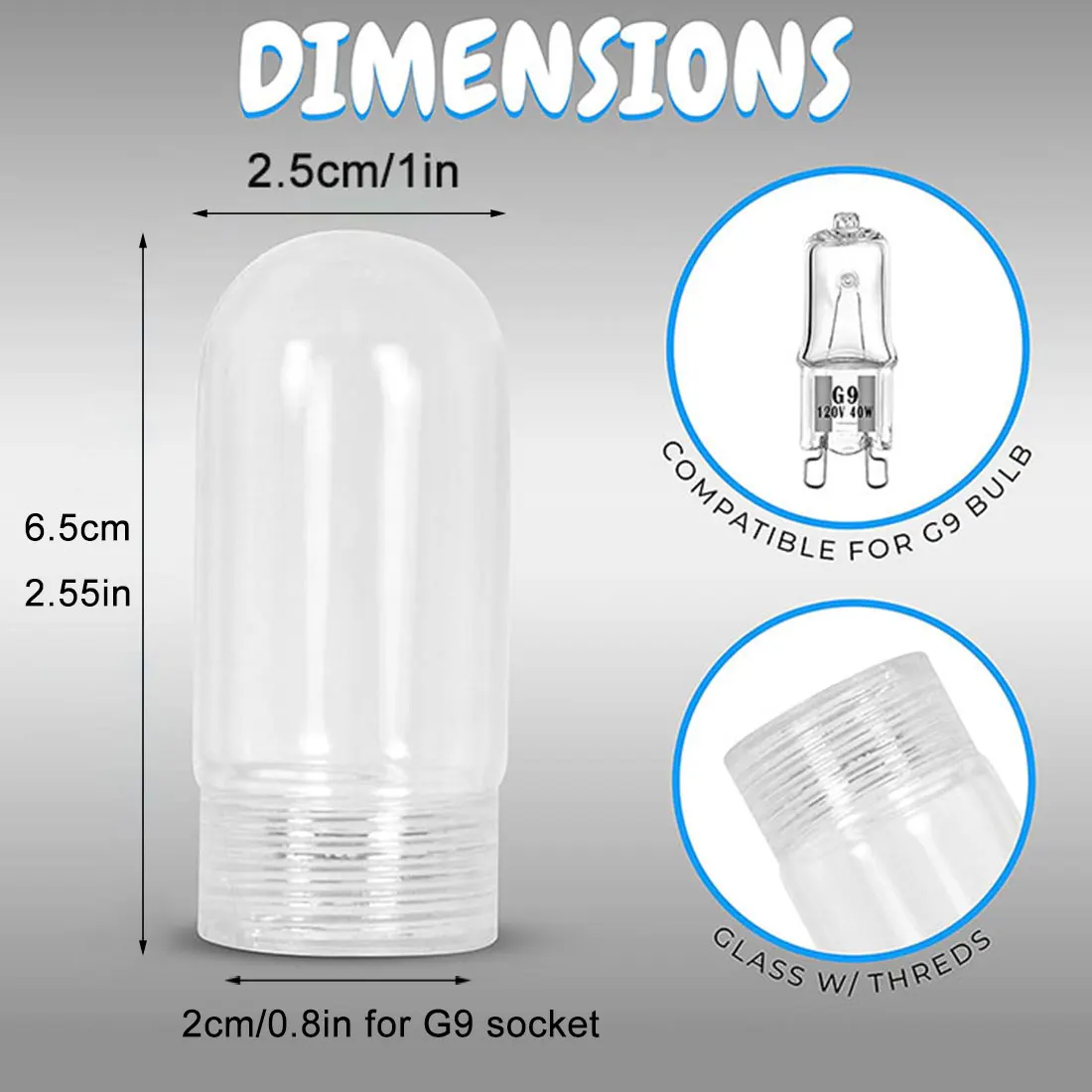 Tubular G9 Clear Glass Cover Threaded Neck Lamp Shade Replacement Sturdy Glass Protectant Tube Frost Cover for G9 Bulb