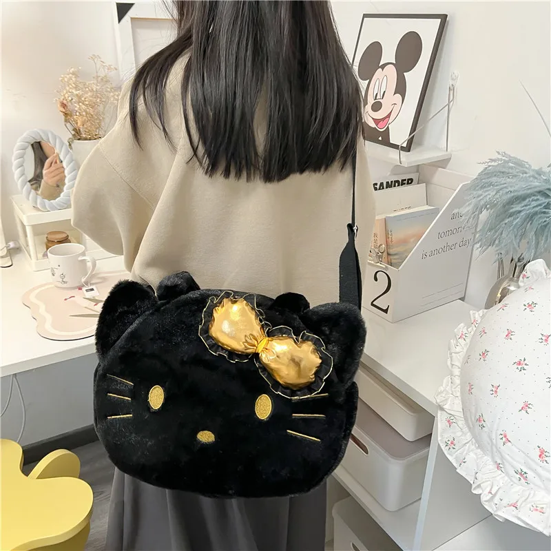 Sanurgente-Sac en peluche Hello Kitty Cartoon pour filles, sac initié par le chat Yk2 Kt, porte-monnaie mignon, sac de voyage de grande capacité, jouets, cadeaux de vacances