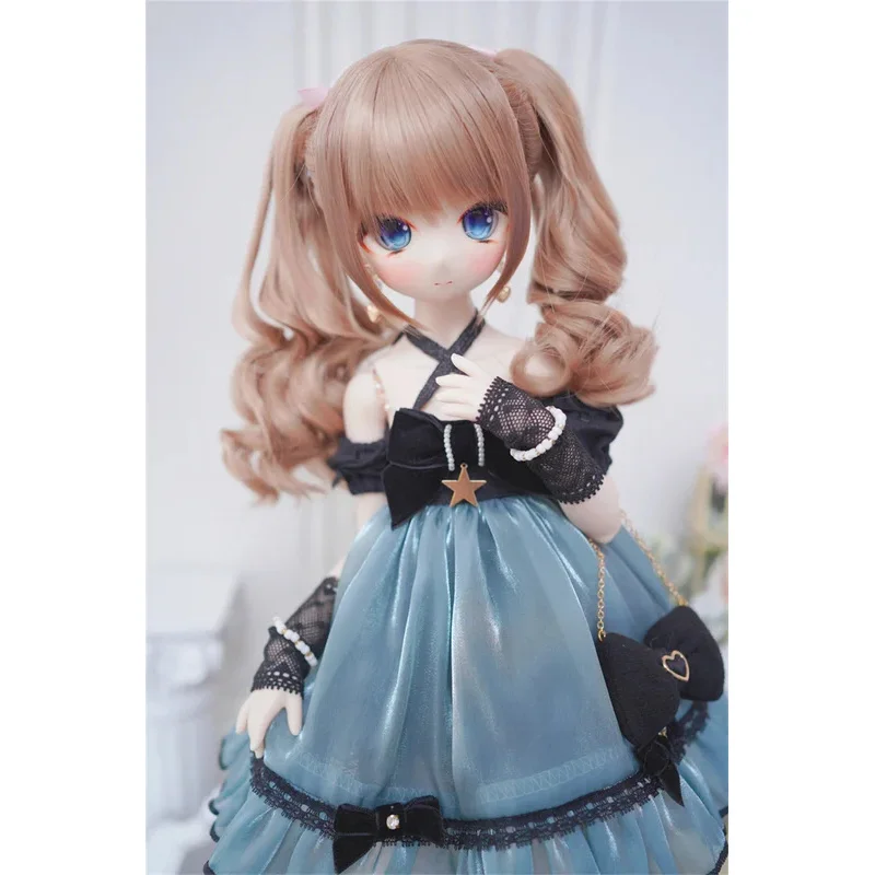 

BJD Doll Wig Toys 1/3 1/4 Girl High Temperature Silk Brown Pink Golden Tiger Clip Style Double Ponytail Curls Doll Accessories