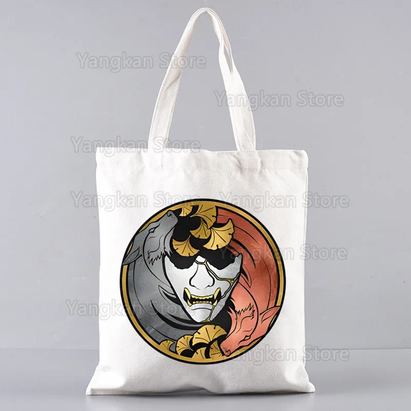 Ghost of Yotei Design Shoulder Canvas Bags Large Capacity College Harajuku Handbag Women Shopping Bag