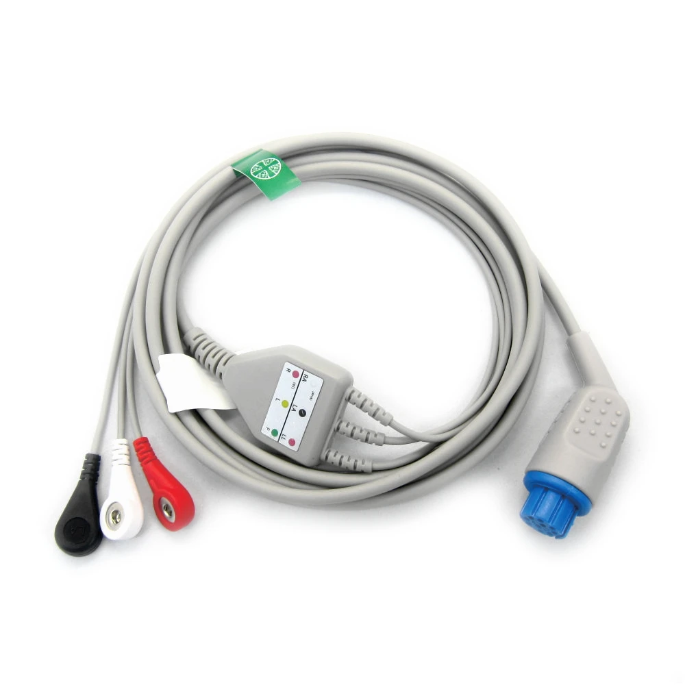 one piece ECG cable with 3 snap lead wires for GE datex patient monitor