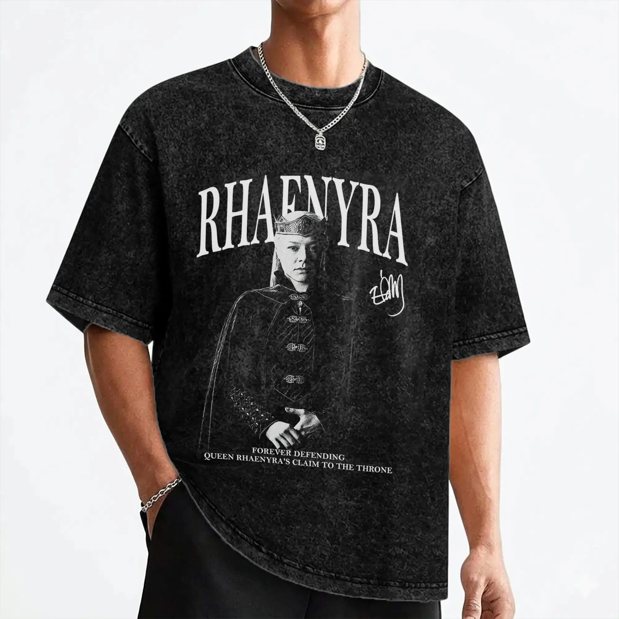 Houses of the Dragons Rhaenyra Targaryen Washed T Shirt Streetwear Novelty T-Shirt Tee Shirt for Men Women Short Sleeve Oversize