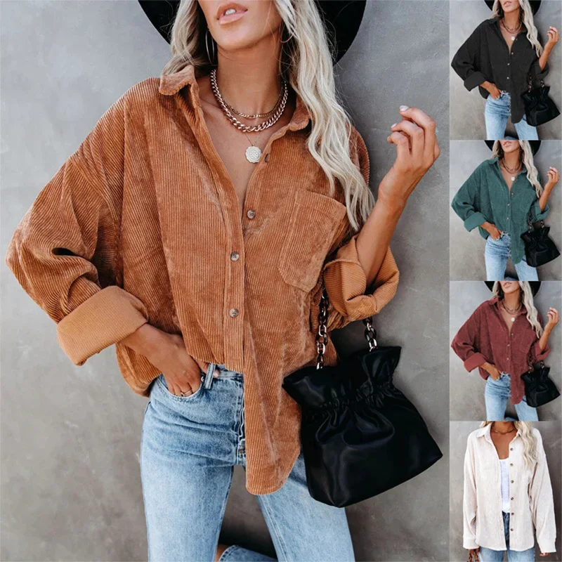 2025 Autumn/Winter Women's Shirt Solid Lapel Pit Stripe Casual Coat Women