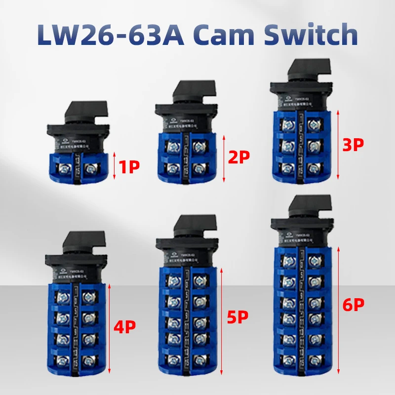 LW26-63A Cam Rotary Switch 2/3P Posição Contato Prateado ON-OFF Dual Power Forward E Reverse Changeover Seletor