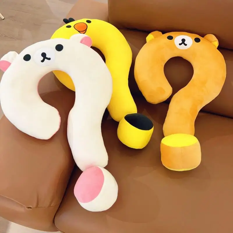 About 65*35Cm Korilakkuma Kiiroitori Question Mark Shape Plush Hug Pillow Living Room Sofa Cushion Business Trip Neck Pillow