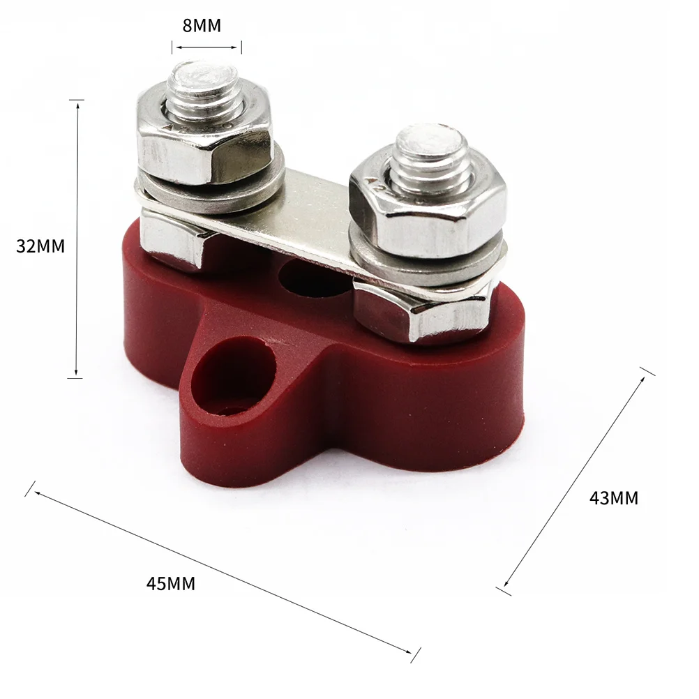 

Dual Terminal Studs Heavy-Duty M8 Red Black Glass Fiber Nylon Base Surface Screw Fixed for Trucks Rv Coaches Boats