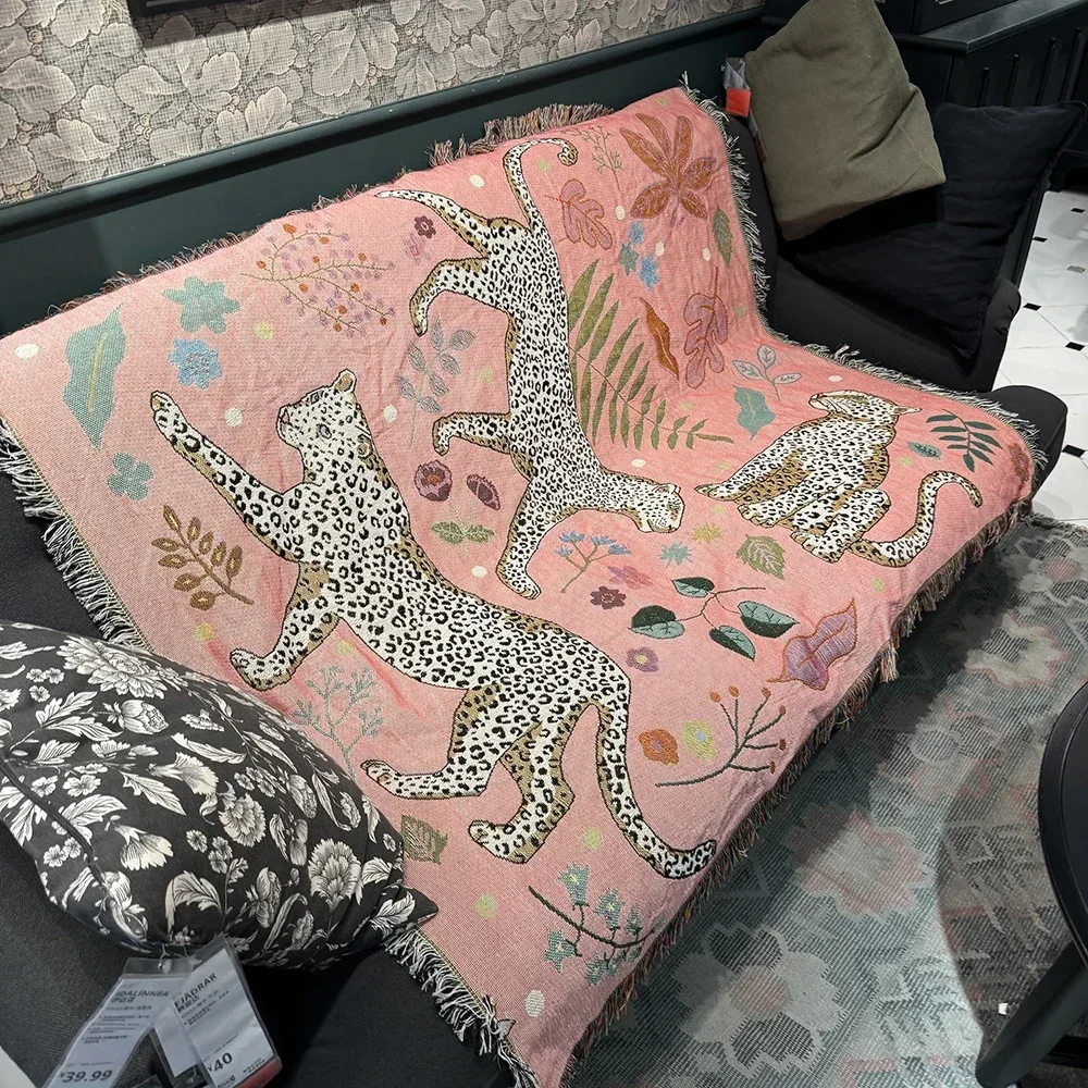 

Розовый пляжный жаккардовый плед с леопардовым принтом для дивана, покрывало, гобелен, декор для дома