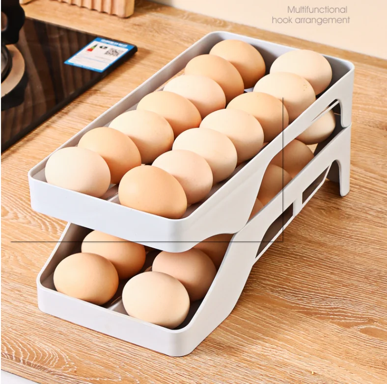 

Refrigerator Egg Storage Rack Kitchen Egg Preservation Box Automatic Rolling Egg Organizer Storage Household Kitchen Container